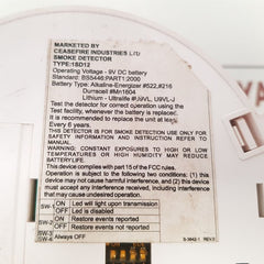 Ceasefire 1Sd12 Smoke Detector 9V Dc Battery