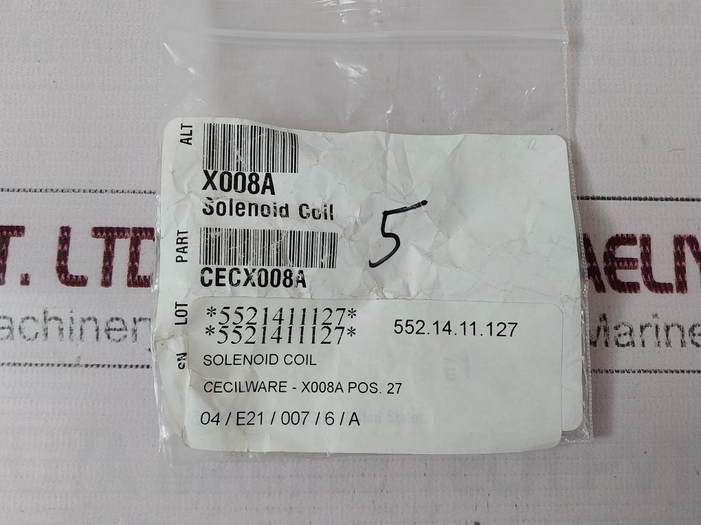 Cecilware X008A Pos.27 Solenoid Coil 552.14.11.127, K-12930-84, 120V 50/60Hz