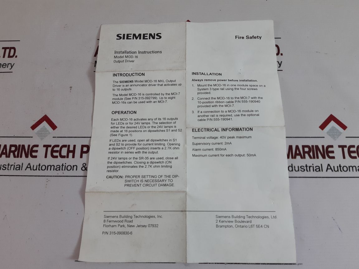 Siemens/Cerberus Pyrotronics Mod-16 Fire Alarm Board Output Driver