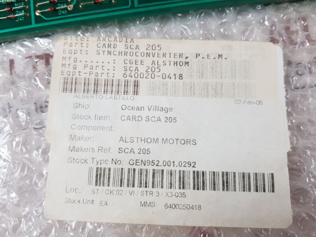 Cgee Alsthom Dei Sca 205 Card 50-723205B