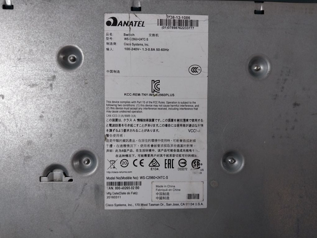 Cisco Ws-c2960+24Tc-s Ethernet Network Switch Catalyst 2960 Plus Series Si