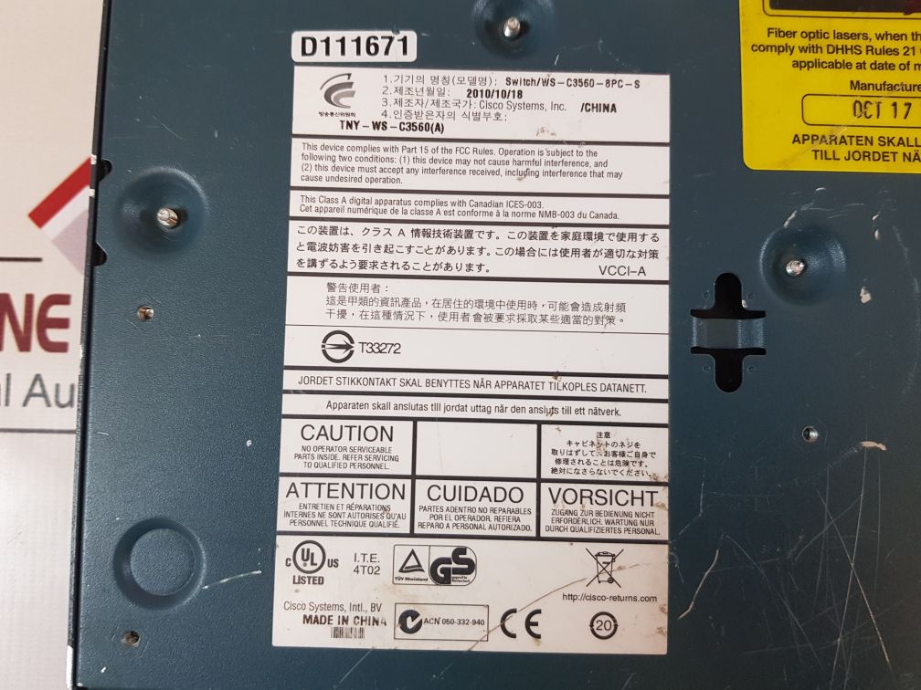 Cisco Catalyst 3560 Series Poe-8 Ws-c3560-8Pc-s Managed Ethernet Switch