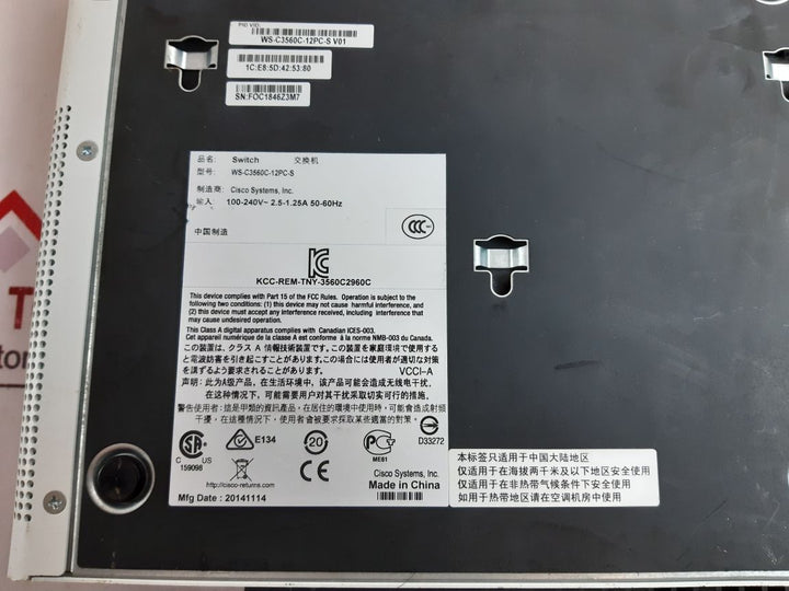 Cisco Ws-c3560C-12Pc-s Power Over Ethernet Switch