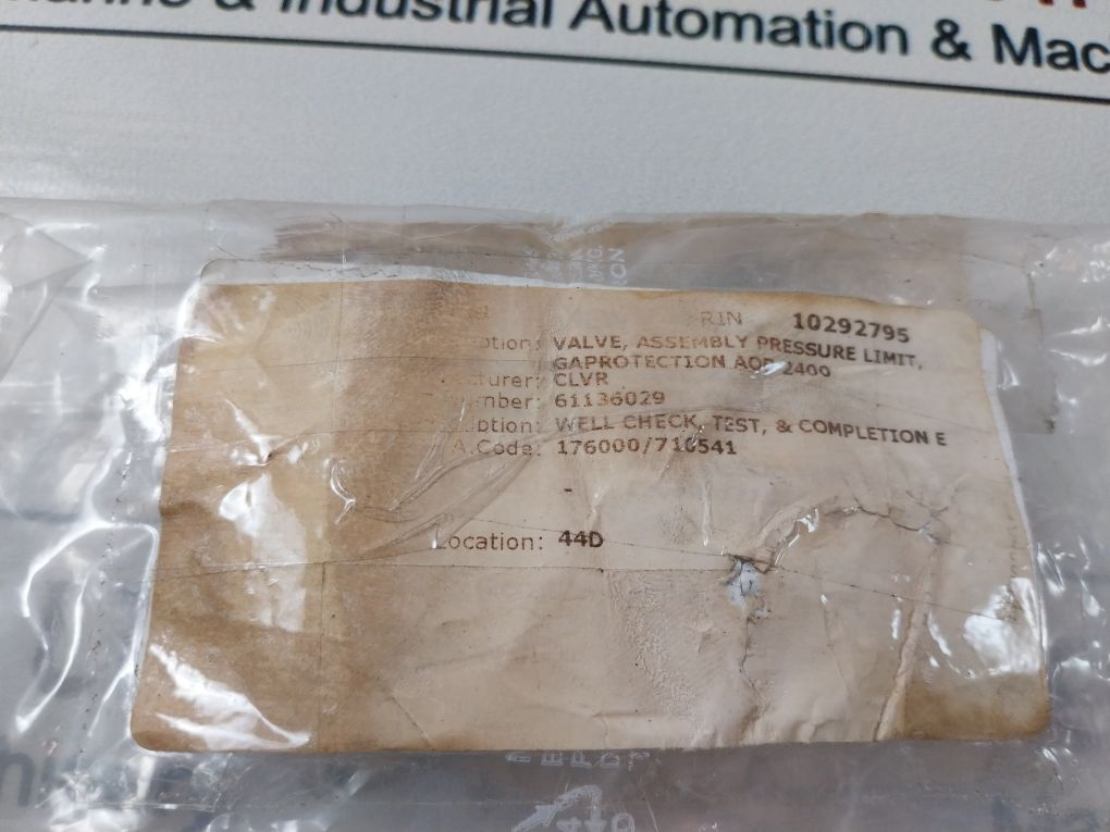 Clover 61136029 Pressure Limit Valve Assembly