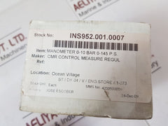Cmr Bq96 Manometer 0-10 Bar 0-145 P.S.
