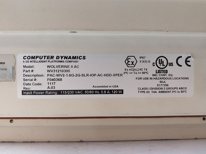 Computer Dynamics Wolverine Ii Ac Display Panel Pac-wv2-1.6G-2G-slr-iop-ac-hdd-x