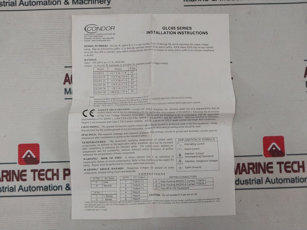 Condor 02-34664-0003 D.C Power Supplies Glc65-28 100-240V~ 1.5A 50/60Hz