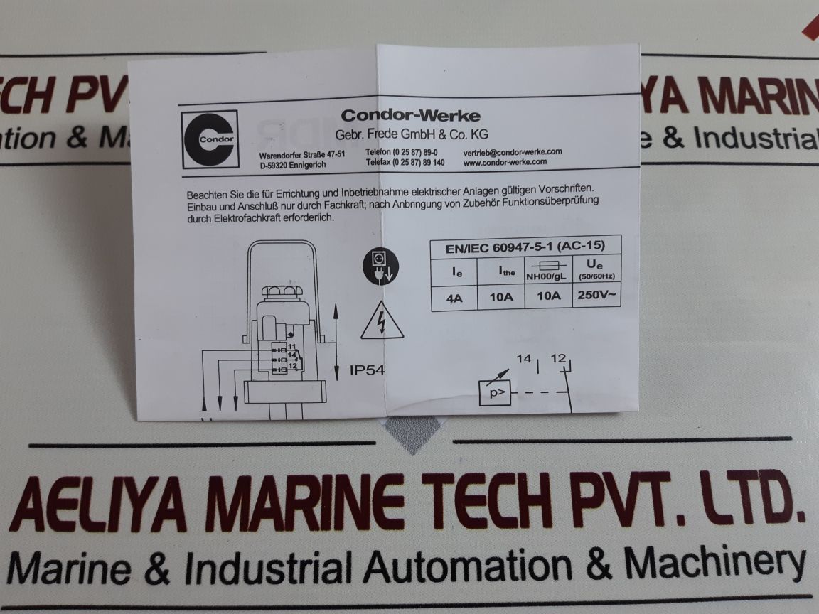 Condor Mdr53/16 Control Pressure Switch
