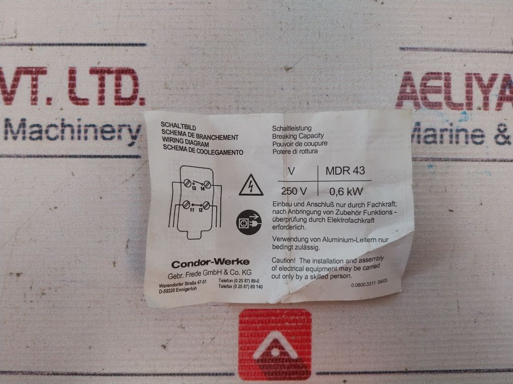 Condor Mdr 43/3 Pressure Switch 2,0 Bar