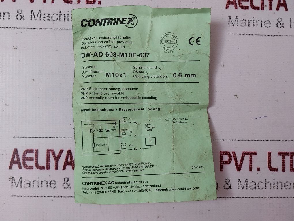 Contrinex Dw-ad-603-m10E-637 Inductive Proximity Switch Sensor 