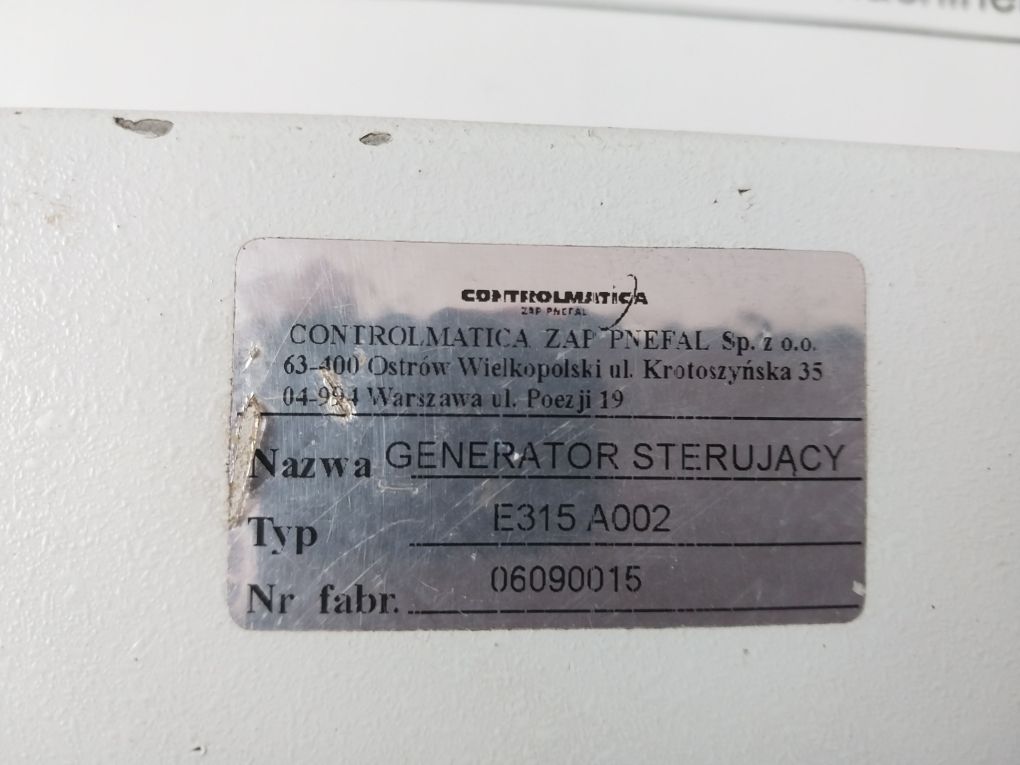 Controlmatica E315 A002 Generator Sterujacy