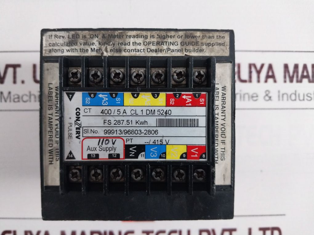 Conzerv Dm 5240 Energy Meter Ct 400/5 A Cl 1 Fs 287.51 Kwh