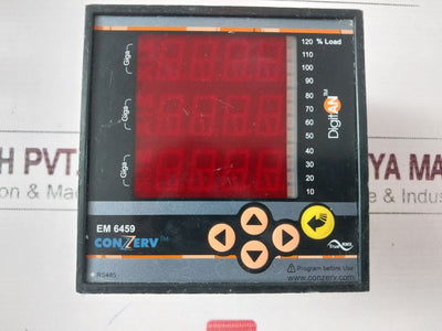 Conzerv Em6459 Power Meter 03.02.12 1Ph 80-600Vac 3 Line 4 Digit
