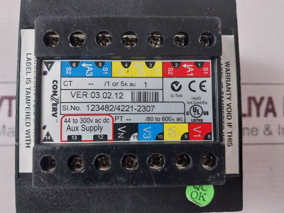 Conzerv Em6459 Power Meter 03.02.12 1Ph 80-600Vac 3 Line 4 Digit