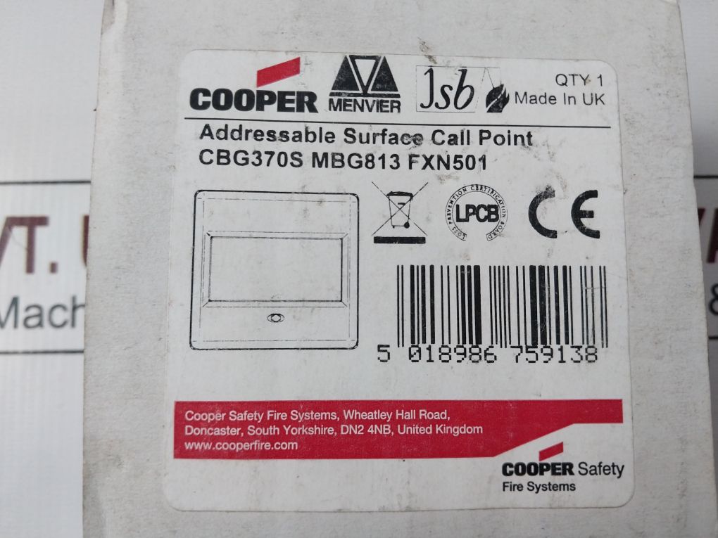 Cooper Cbg370S Fire System Intelligent Addressable Surface Callpoint En54-11