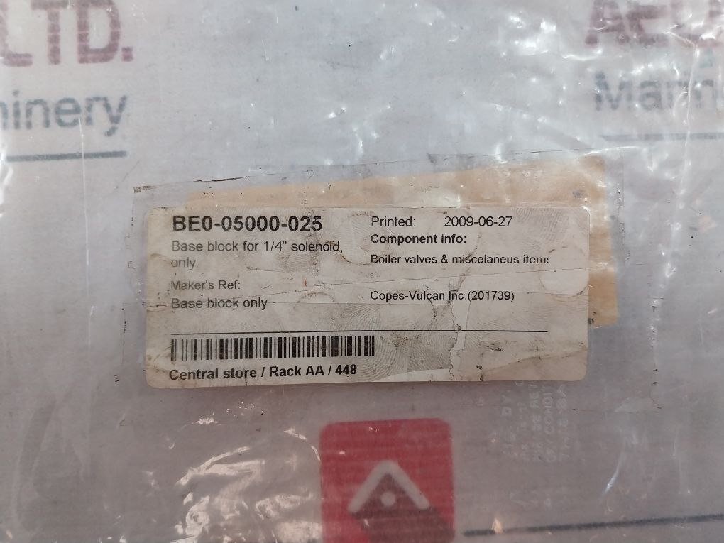 Copes-vulcan 201739 Base Block For 1/4” Solenoid