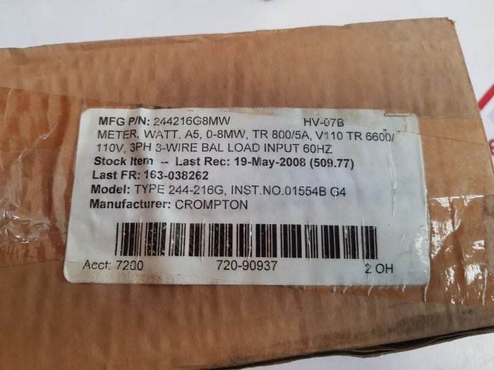 Crompton 244-216G Wattmeter 0-8 Mw 244216G8Mw New