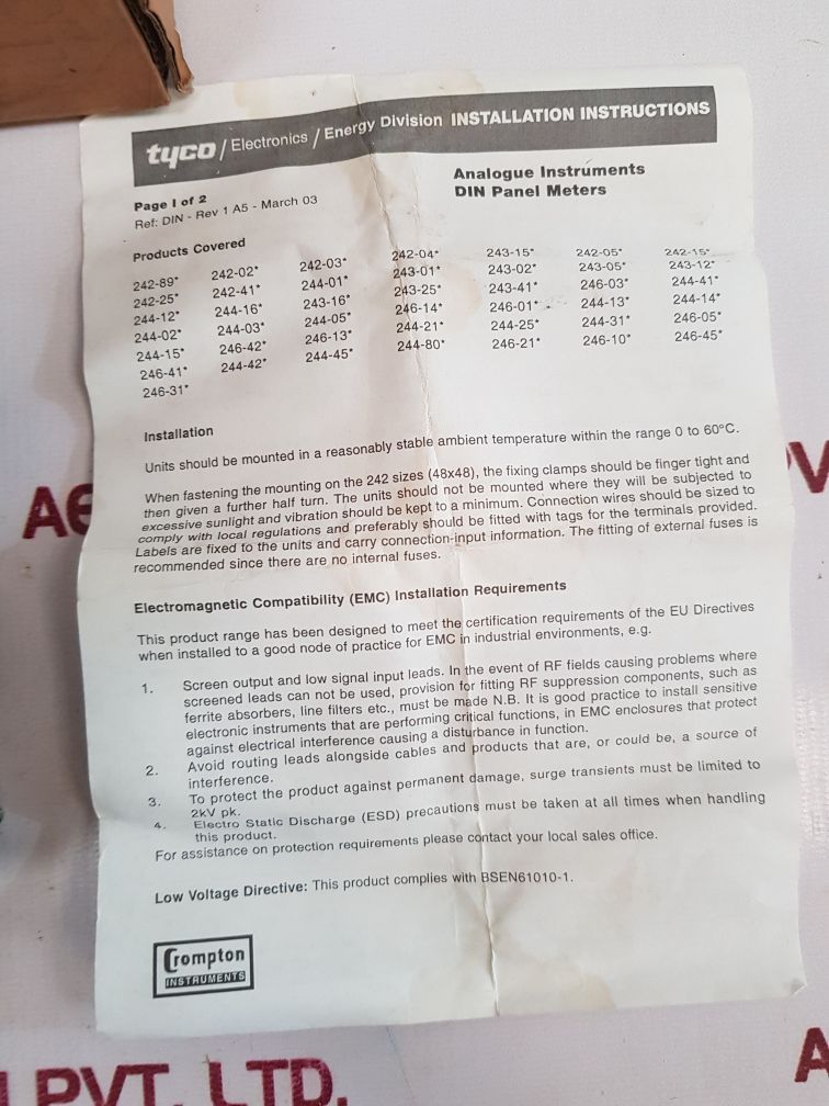 Crompton 244-216G Wattmeter 0-8 Mw 244216G8Mw New