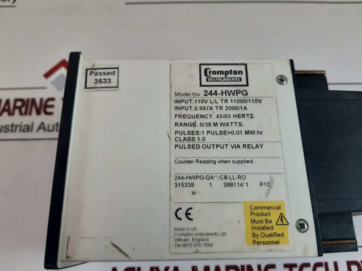 Crompton 244-hwpg Panel Meter 244-hwpg-qa**-c8-ll-ro 0/38 M Watts