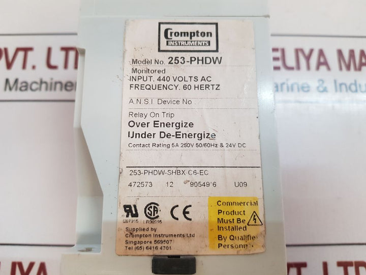 Crompton 253-phdw Protector Trip Relay 440 Volts