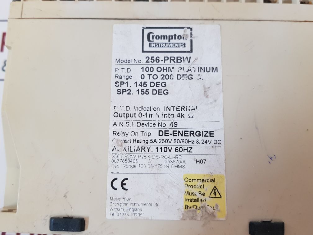 Crompton 256-prbw Protector Trip Relay 110V 60Hz