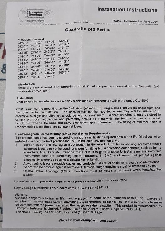 Crompton Instruments 244-05Kg-hgxv Panel Meter-mw L240010080