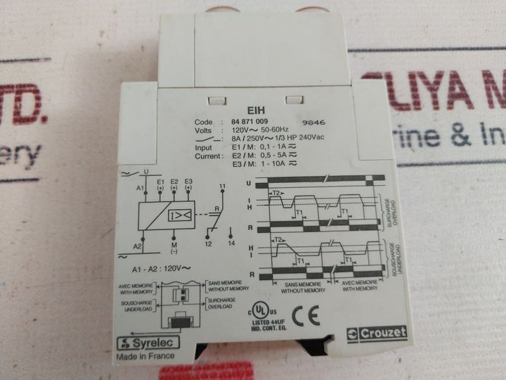 Crouzet Eih 84 871 009 Current Control Relay 120V~ 50-60Hz