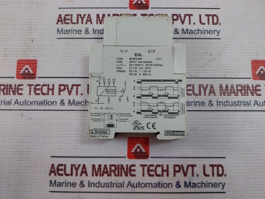 Crouzet Eul 84 872 001 Monitoring Relay 8A/250~1/3 Hp 240Vac