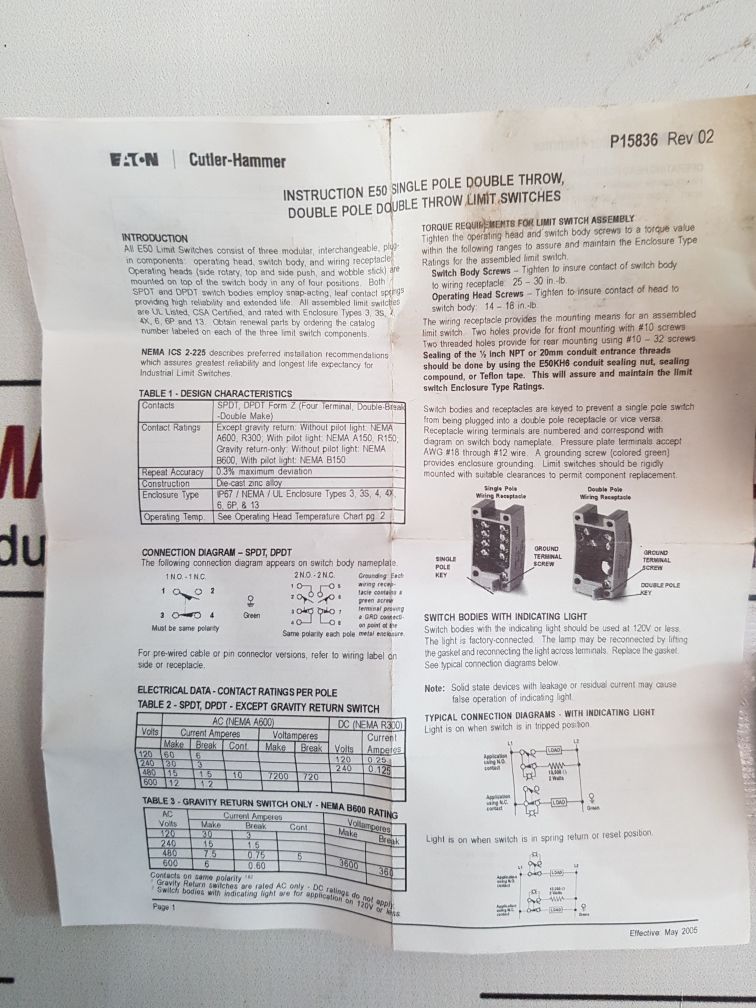 Eaton Cutler-hammer E50Dr1 Limit Switch Component