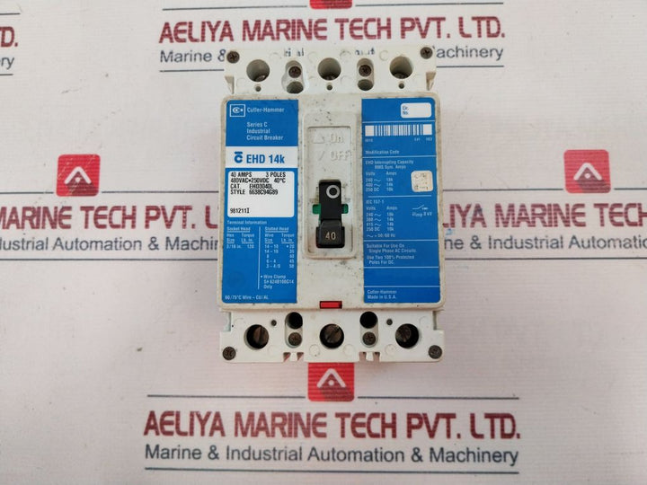 Cutler-hammer Ehd3040L 3 Poles Circuit Breaker 40 Amps