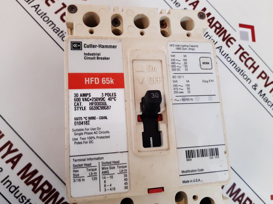 Cutler-hammer Hfd3030L Hfd 65K Circuit Breaker