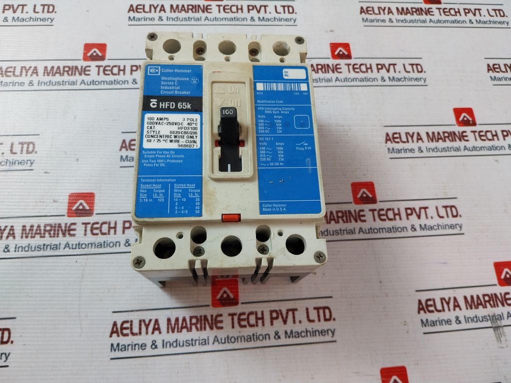 Cutler-hammer Hfd3100 3 Pole Industrial Circuit Breaker 100Amps 600Vac
