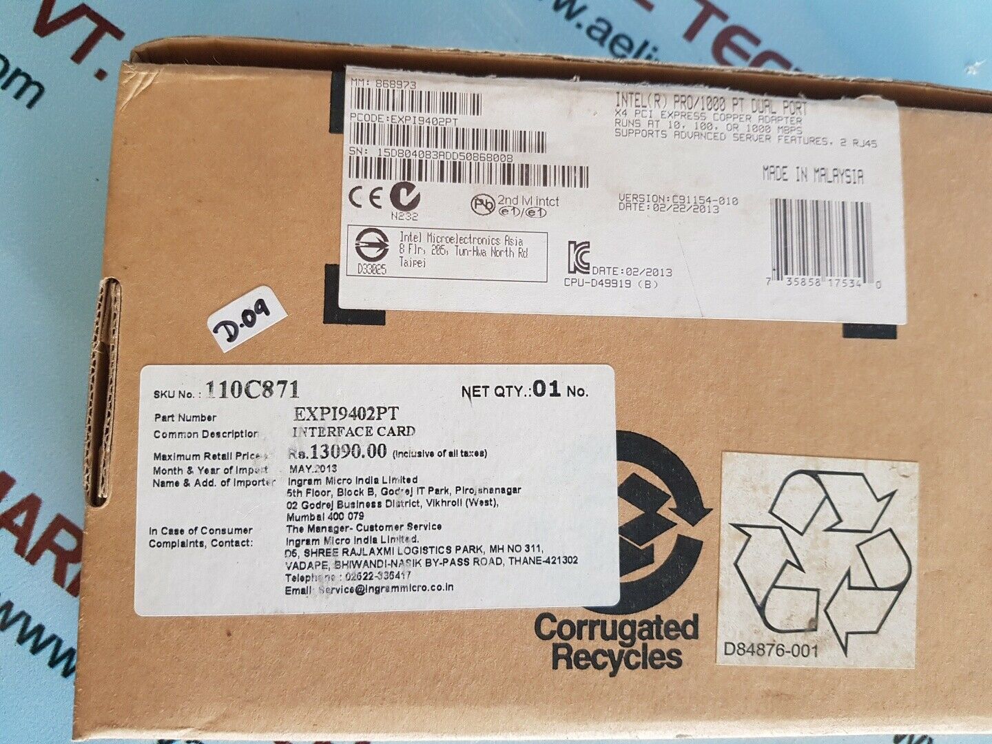 Intel pro/1000 pt dual port server adapter card