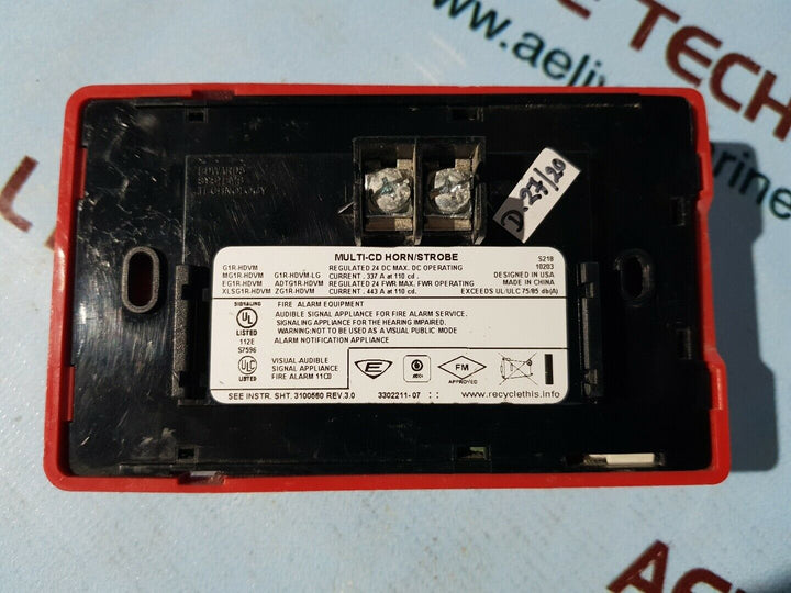 Multi-cd horn/strobe g1r-hdvm fire alarm multi cd horn strobe