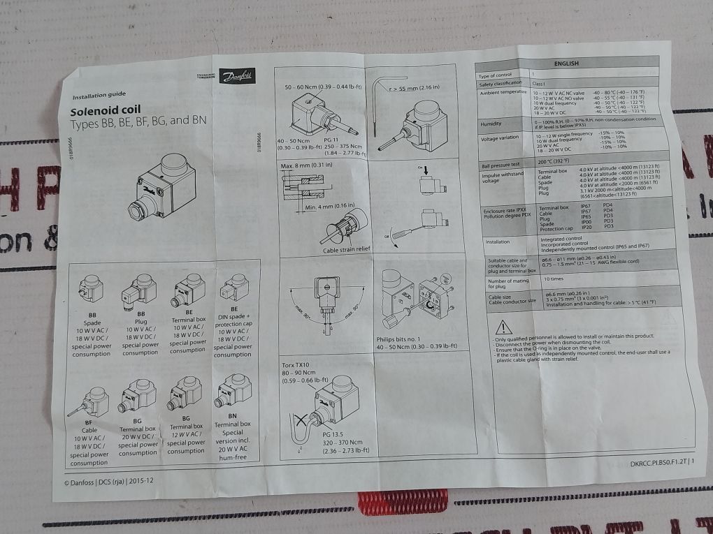 Danfoss Be230Cs Solenoid Valve Coil 018F6193 60Hz