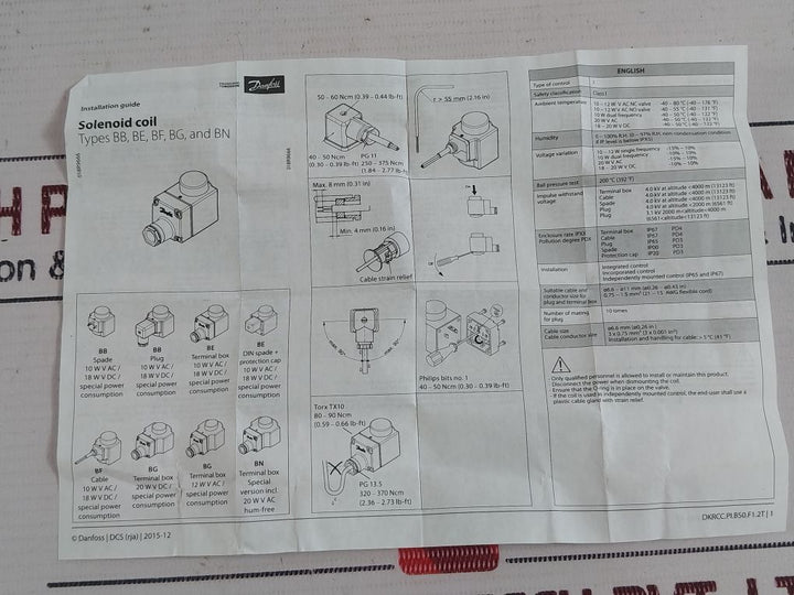 Danfoss Be230Cs Solenoid Valve Coil 018F6193 60Hz
