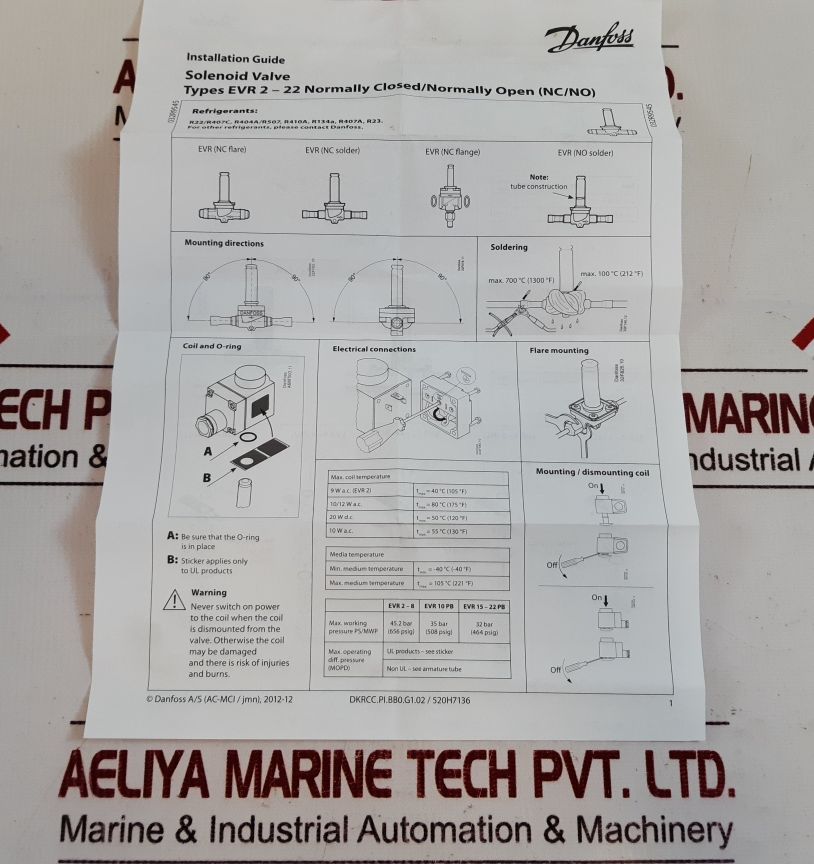 Danfoss Evr 6 032F8072 Solenoid Valve 108859