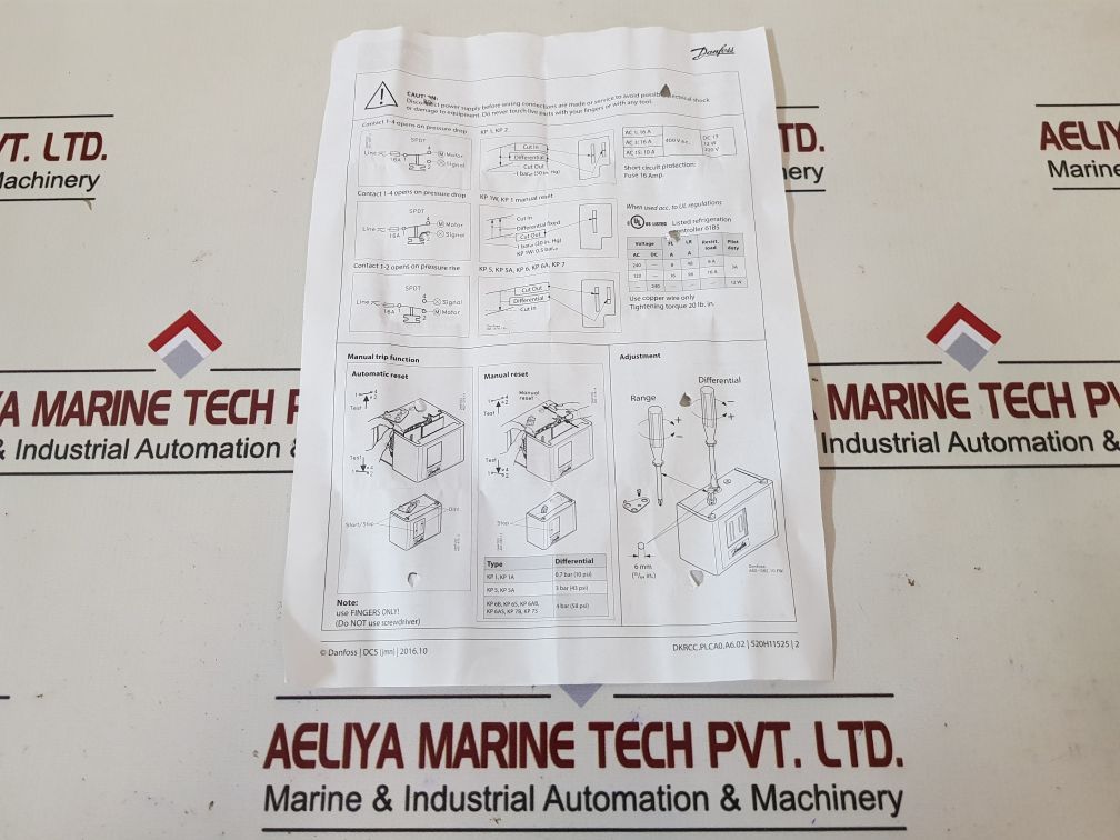 Danfoss Kp2 Pressure Switch 060-112066 Type Spdt 0.5-1.5 Bar