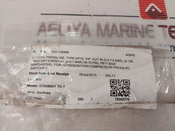 Danfoss Kp 15 Pressure Switch 0.7 To 4 Bar