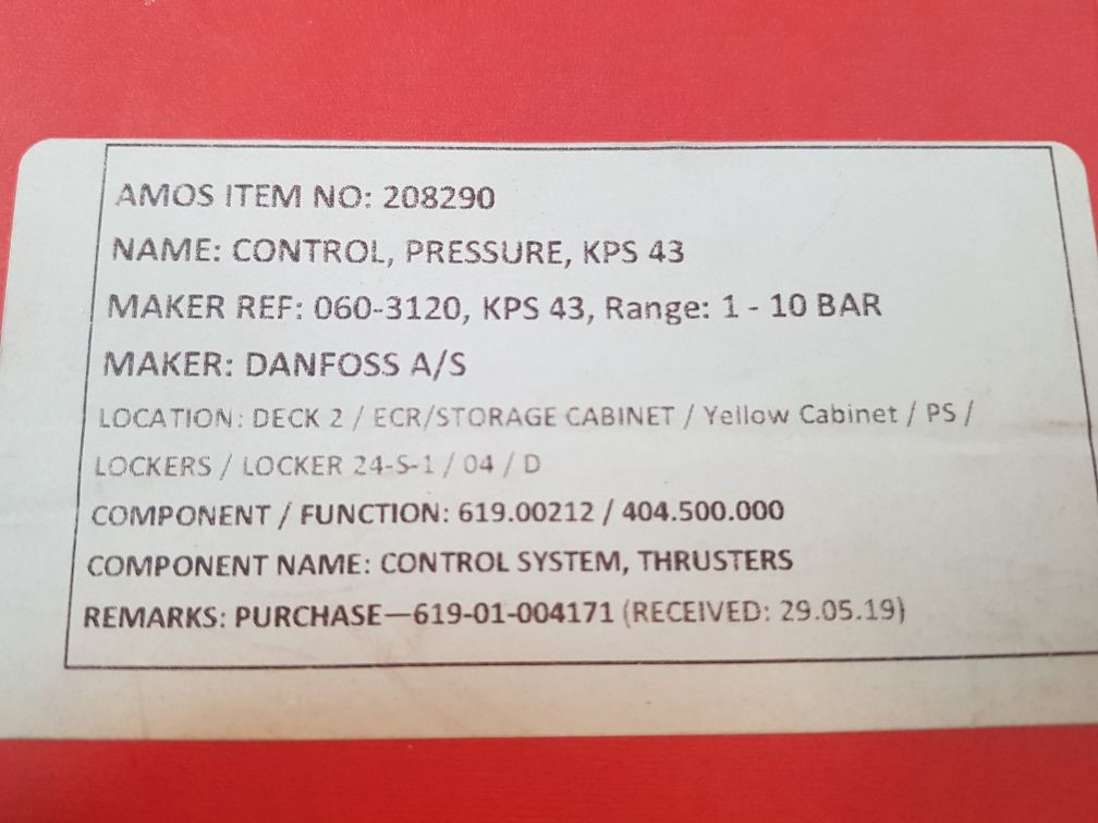 Danfoss Kps43 Pressure Control Switch