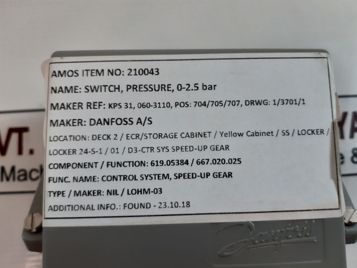 Danfoss kps 31 060-3110 pressure switch
