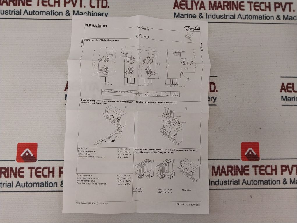 Danfoss Mbv 5000-3311 Test Valve 0-180 Bar