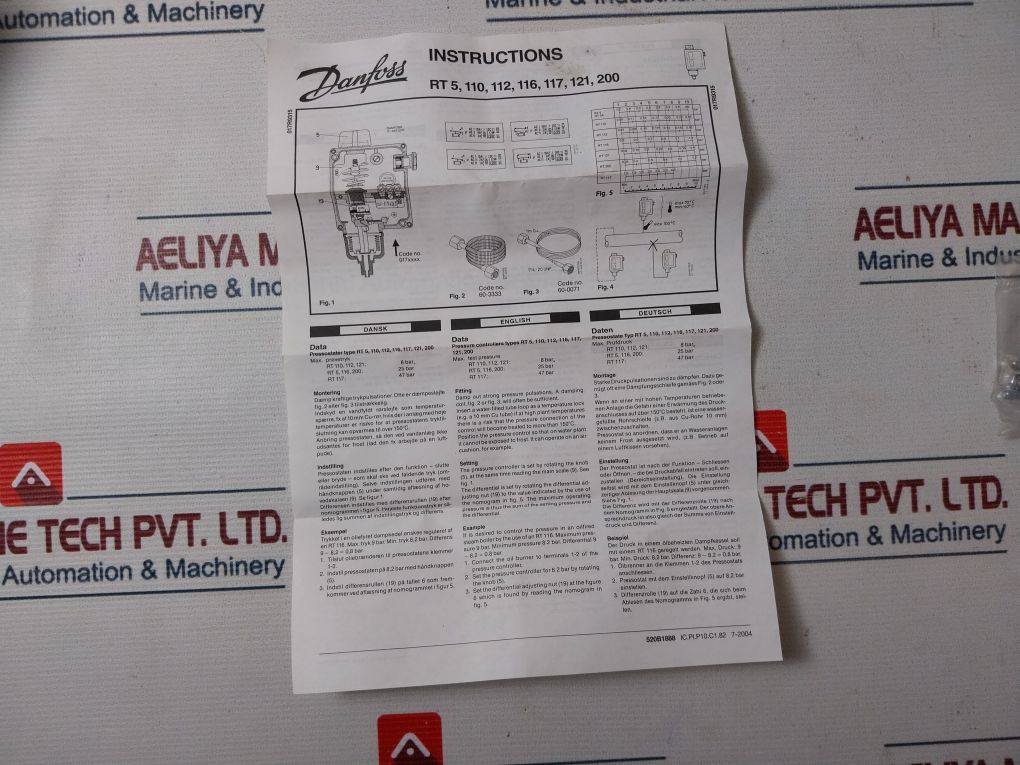 Danfoss Rt117 Pressure Control Switch 017A1752-01