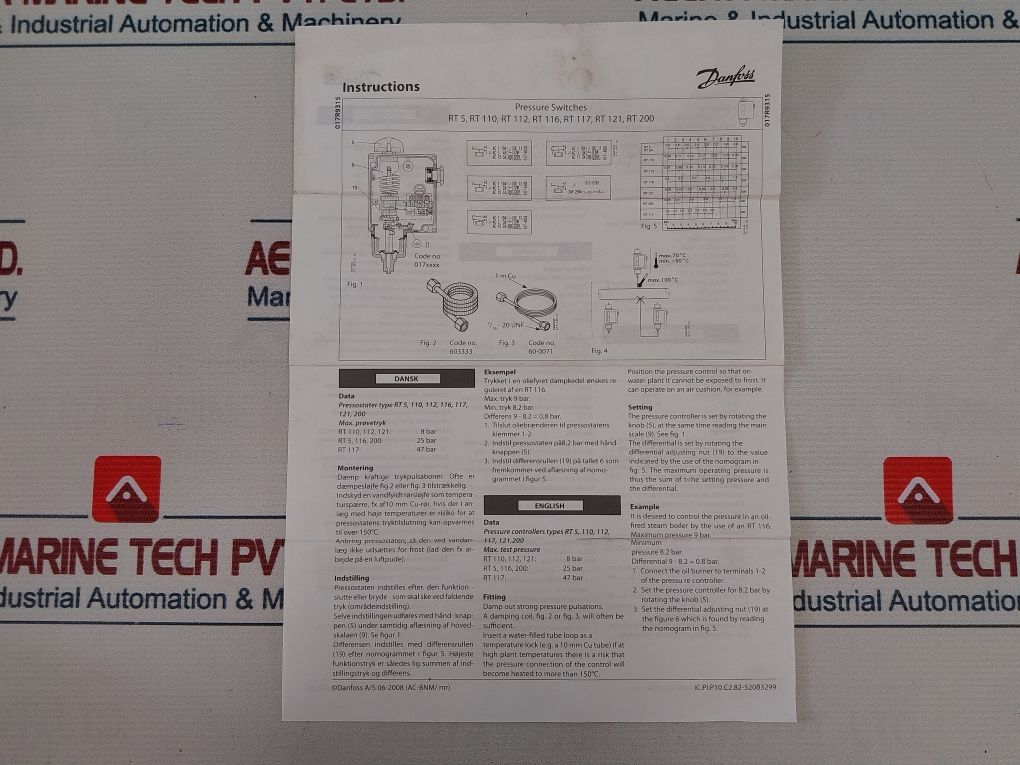 Danfoss Rt121 Pressure Control Switch 017-521566 0-100 Kpa
