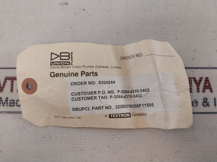 David Brown 320-b07923-00 Union Pump Valve