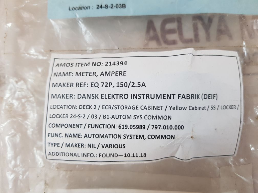 Deif Eq 72P, 150/2.5A Ampere Meter
