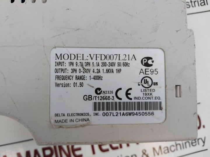 Delta Vfd007L21A Inverter Vfd-l Version: 01.50 0.75Kw 230V
