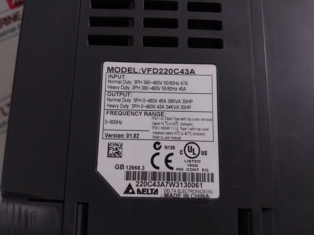 Delta Vfd220C43A Inverter Frequency 3 Phase Converter Ip20
