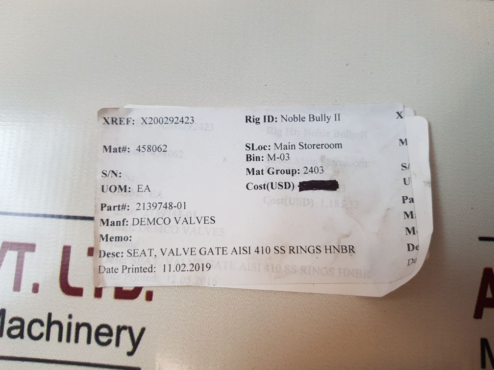 Demco 2139748-01 Valve Seat For Gate Valve