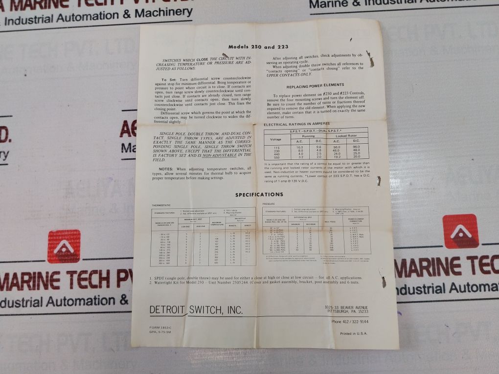 Detroit Switch 223 Temperature Control Switch 223875Cb3